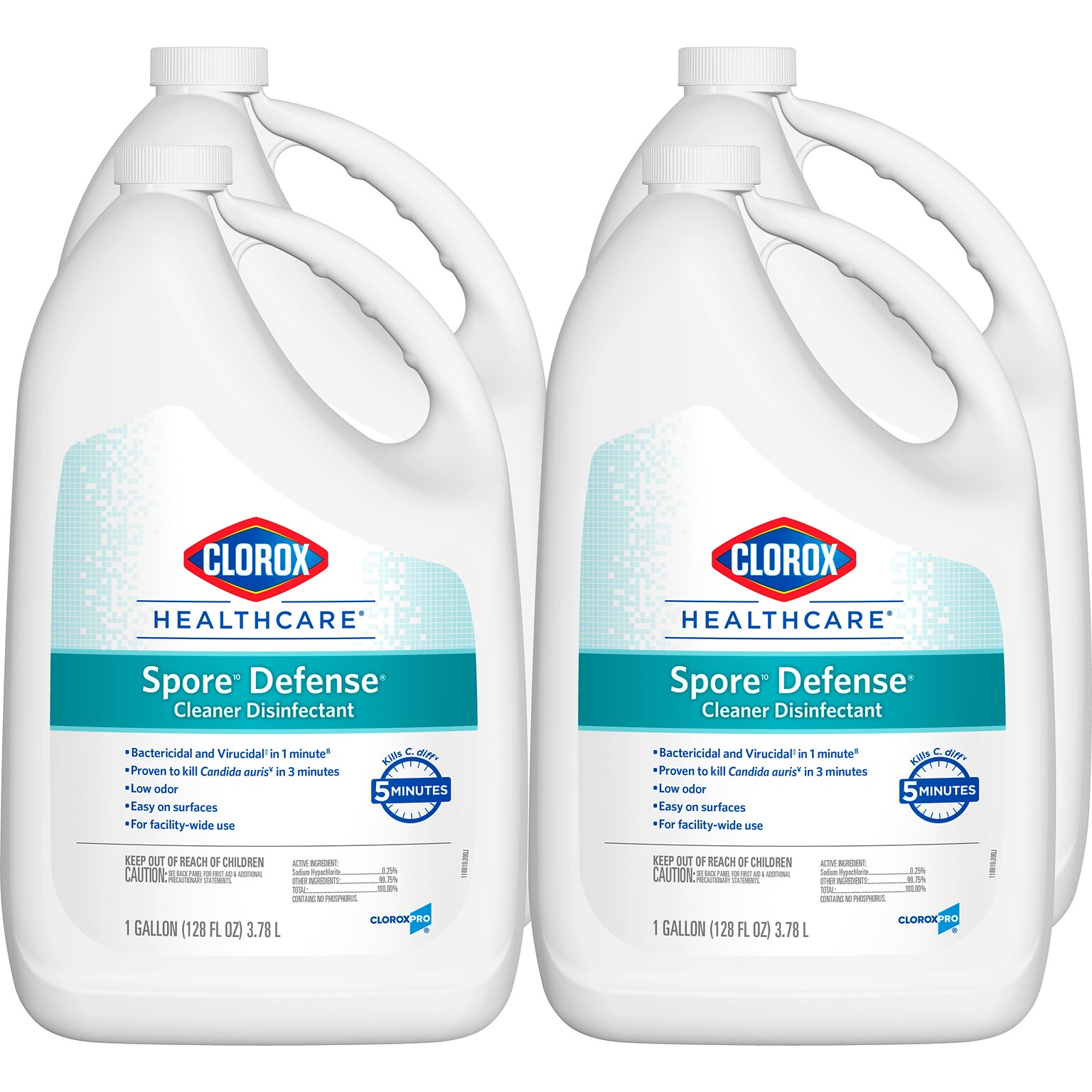 Clorox Healthcare Spore Defense Cleaner Disinfectant, Open System Refill Bottle, 128 Fl Oz, 4/Pack (32409)