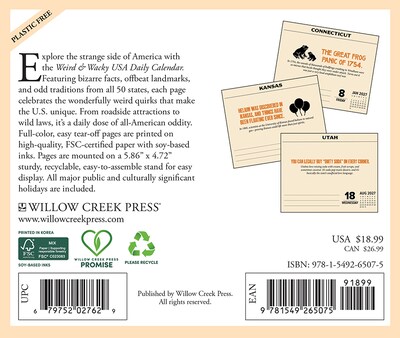 2027 Willow Creek Weird & Wacky USA  5.4 x 6.2 Day-to-Day Calendar (65075)