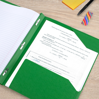 Five Star Stay-Put Plastic 2-Pocket and Prong Folder, Retro Green (340300E)