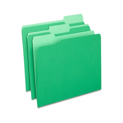 Quill Brand® File Folders, Assorted Tabs, 1/3-Cut, Letter Size, Green, 100/Box (740913BGR)