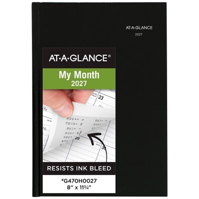 2027 AT-A-GLANCE DayMinder 8 x 11.75 Monthly Planner, Faux Leather Cover, Black (G470H-00-27)
