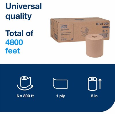 Tork H80 Hand Towel Roll, Notched, 8" x 630', White, 6 Rolls/Carton (TRK8031600)