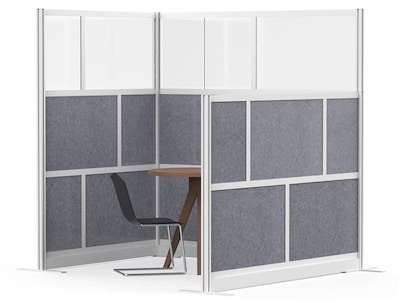 Luxor Modular Room Divider Starter Wall, 70"H x 53"W, Gray PET/Frosted Acrylic (MW-5370-FCG)