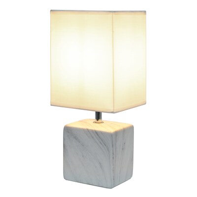 Simple Designs Petite Marbled Ceramic Table Lamp Fabric Shade, White with White Shade (LT2071-WOW)