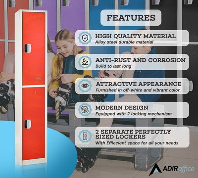 AdirOffice 72"H 2-Tier Red Storage Locker (ADI629-202-RED-DL)