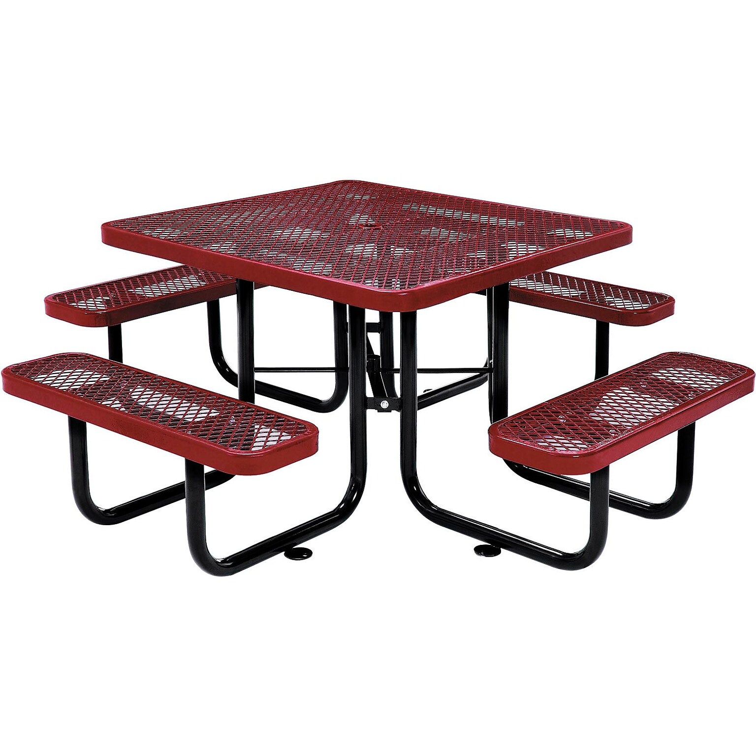 Global Industrial 46 Square Outdoor Steel Picnic Table, Expanded Metal, Red (277151RD)