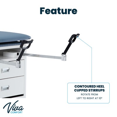 Viva Comfort Adjustable Exam Table with Stirrups & Storage, 500 lbs. Capacity, Blue (ADI996-09-SSU2-BLU-MK)