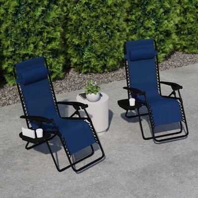 Flash Furniture Celestial Folding Reclining Lounge Chair, Navy, 2 Pack (2GM103122SSNV)