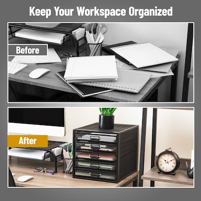 Mind Reader 5-Compartment Metal Mesh File Storage Drawers, Black (5CABMESH-BLK)
