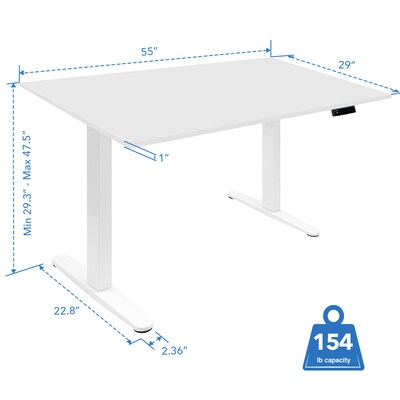 Mount-It! 55"W Electric Adjustable Standing Desk, White (MI-18061)