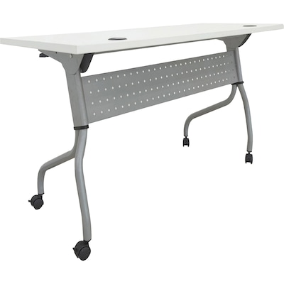 Lorell 48W x 23.6D Foldable Flip Top Training Table, Melamine, With Wheels, White (LLR60745)