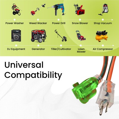 GoGreen Power 100' Indoor/Outdoor Extension Cord, 12 AWG, Orange (GG-14000)