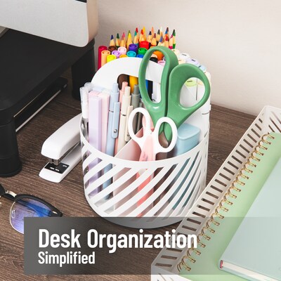 Mind Reader 4-Compartment Rotating Metal Desk Organizer, White (MOSBASK-WHT)