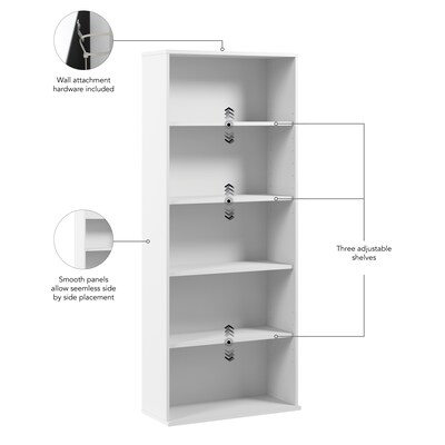 Bush Business Furniture Hustle Tall 5 Shelf Bookcase, White (HUB230WH)