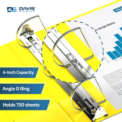 Davis Group Easyview Premium 4 Angle D Ring, Customizable, View Binder, Yellow, 4/Pack (8406-05)