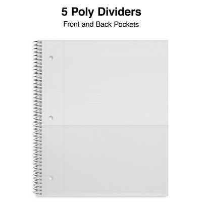 Staples Premium Poly 5-Subject Notebook, 8.5" x 11", College Ruled, 200 Sheets, Red (ST58319)
