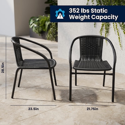 Flash Furniture Lila 28'' Square Table with 4 Rattan Stack Chairs, Black (TLH073SQ037BK4)