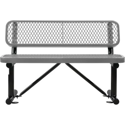 Global Industrial 4 Outdoor Steel Bench w/ Backrest, Expanded Metal, Gray (695743GY)