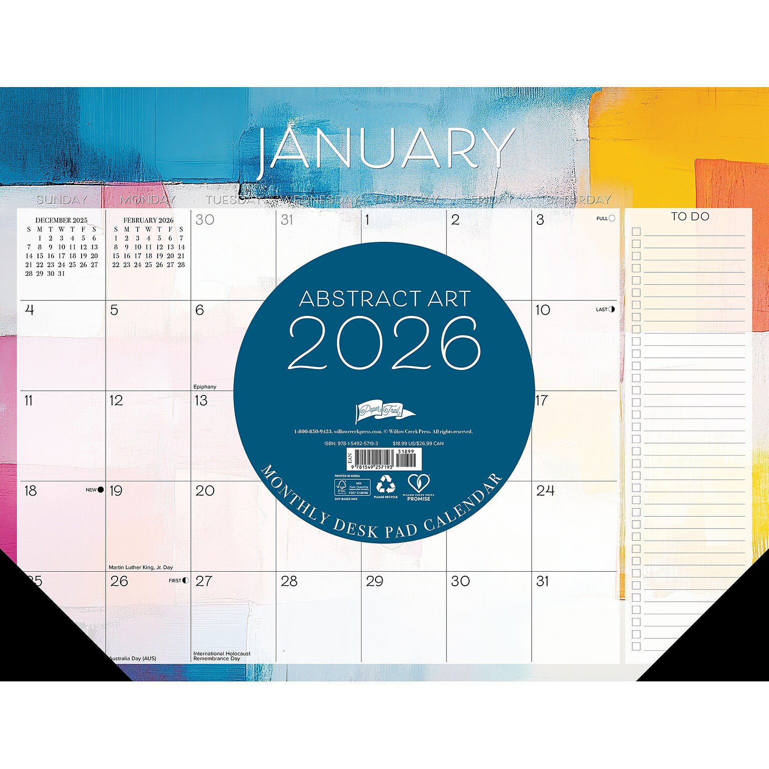2026 Willow Creek Abstract Art 22 x 17 Weekly & Monthly Desk Pad Calendar (57193)