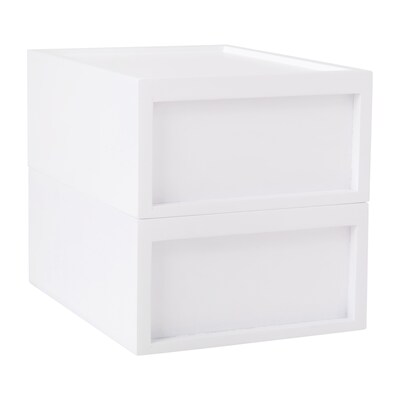 Martha Stewart Weston Wood Stackable Engineered Office Desktop Organizer with Drawers, White, 2/Set (LYE22081152WH)