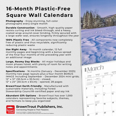 2025 BrownTrout Vermont Wild & Scenic 12" x 12" Monthly Square Wall Calendar (9781975475833)