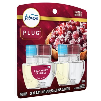 Febreze Plug Air Freshener Scented Oil Refill, Cranberry Crumble Scent, 0.87 oz, 2/Pack (03416)