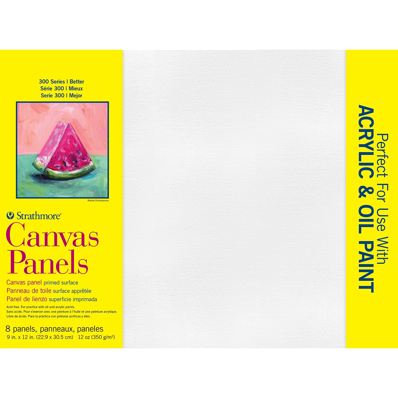 Strathmore 300 Series Primed Primed White Canvas Panel, 9 x 12, 8/Pack (STTP31109)