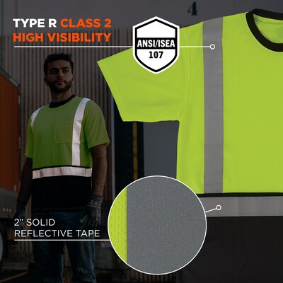 Ergodyne GloWear 8286BK High Visibility Short Sleeve Black Bottom T-Shirt, ANSI Type R Class 2, Lime, Large (22164)