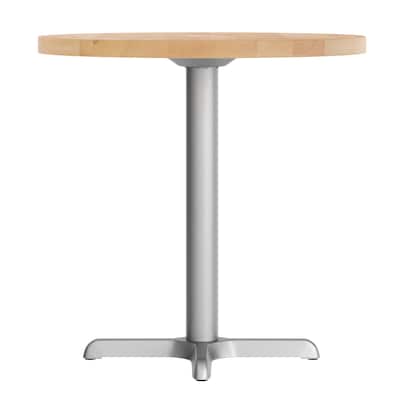 Flash Furniture Bennett 30" Round Wooden Commercial Indoor Table, Natural Top/Silver Base (GSFRD30NTT2222S)
