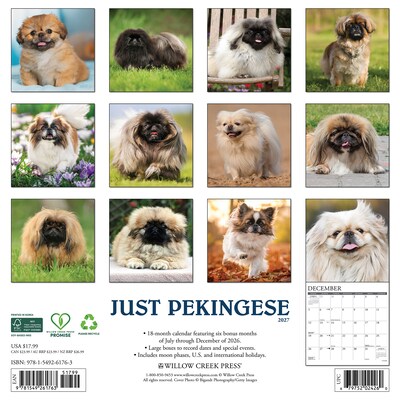2027 Willow Creek Pekingese 11 x 12 Monthly Wall Calendar, Assorted Colors (61763)
