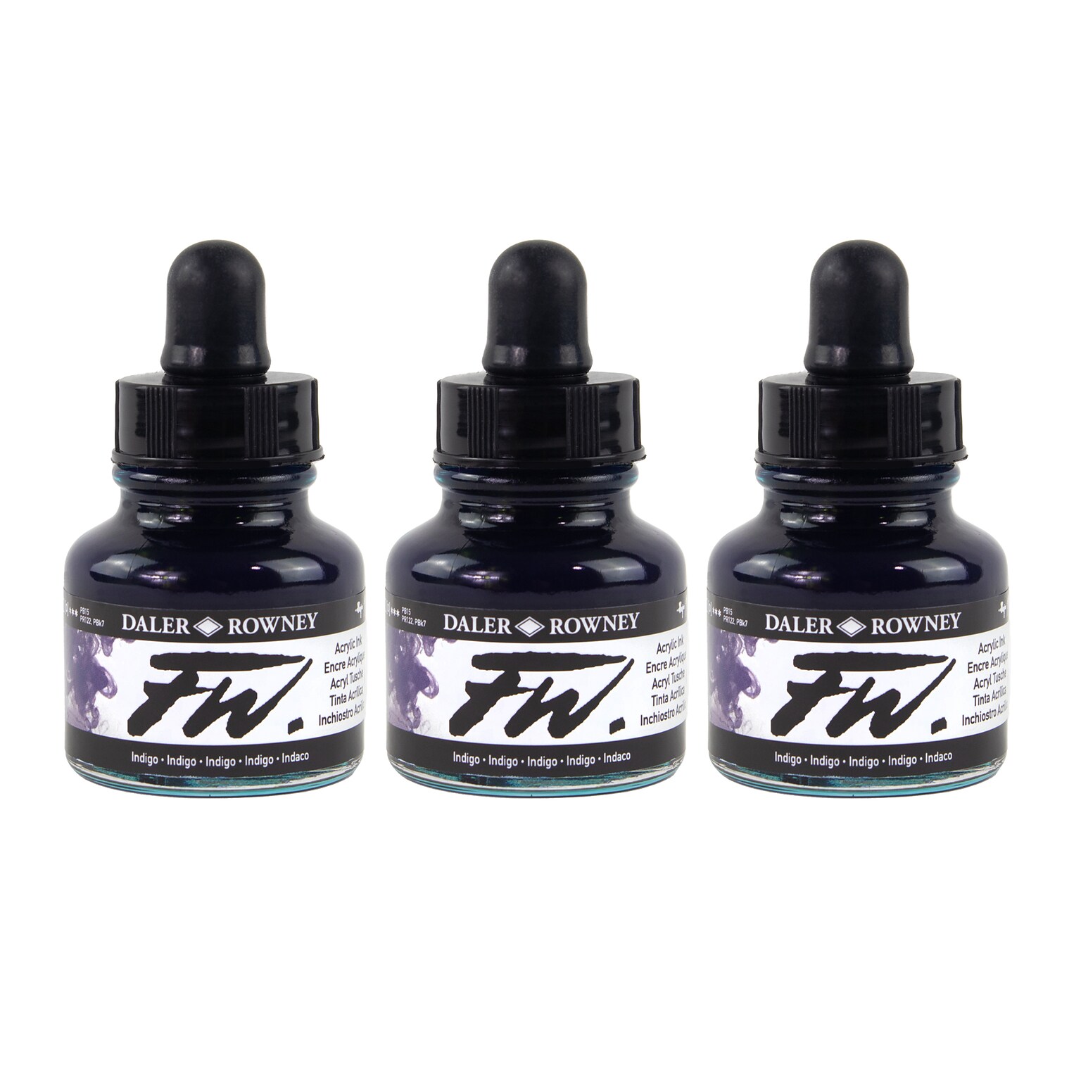 Daler-Rowney FW Acrylic Ink, Indigo, 29.5ml, 3/Bundle (DRW160029127-3)