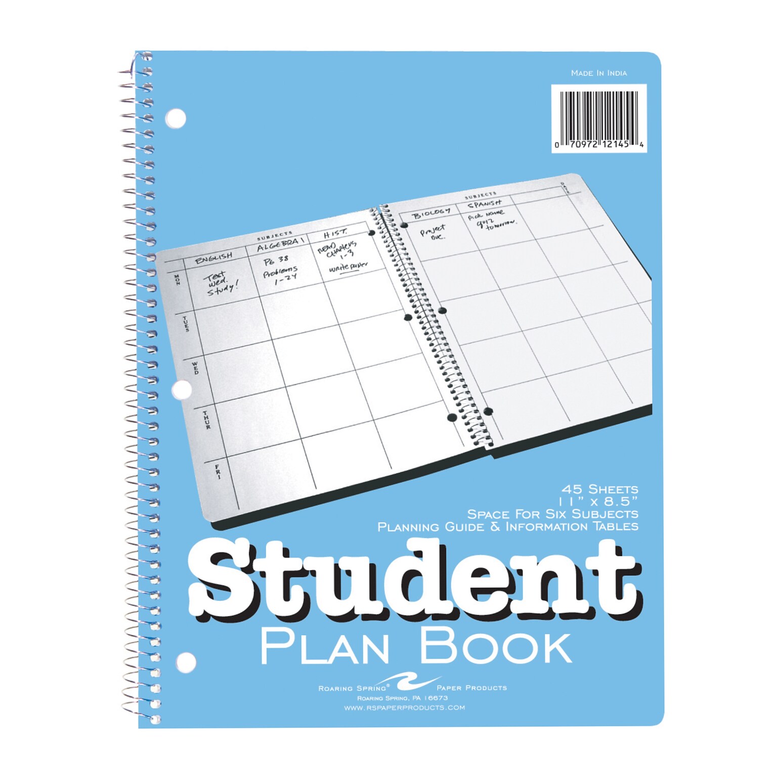 Undated Roaring Spring Paper Products 8.5 x 11 Academic Year Weekly Student Planner, Light Blue (12145)