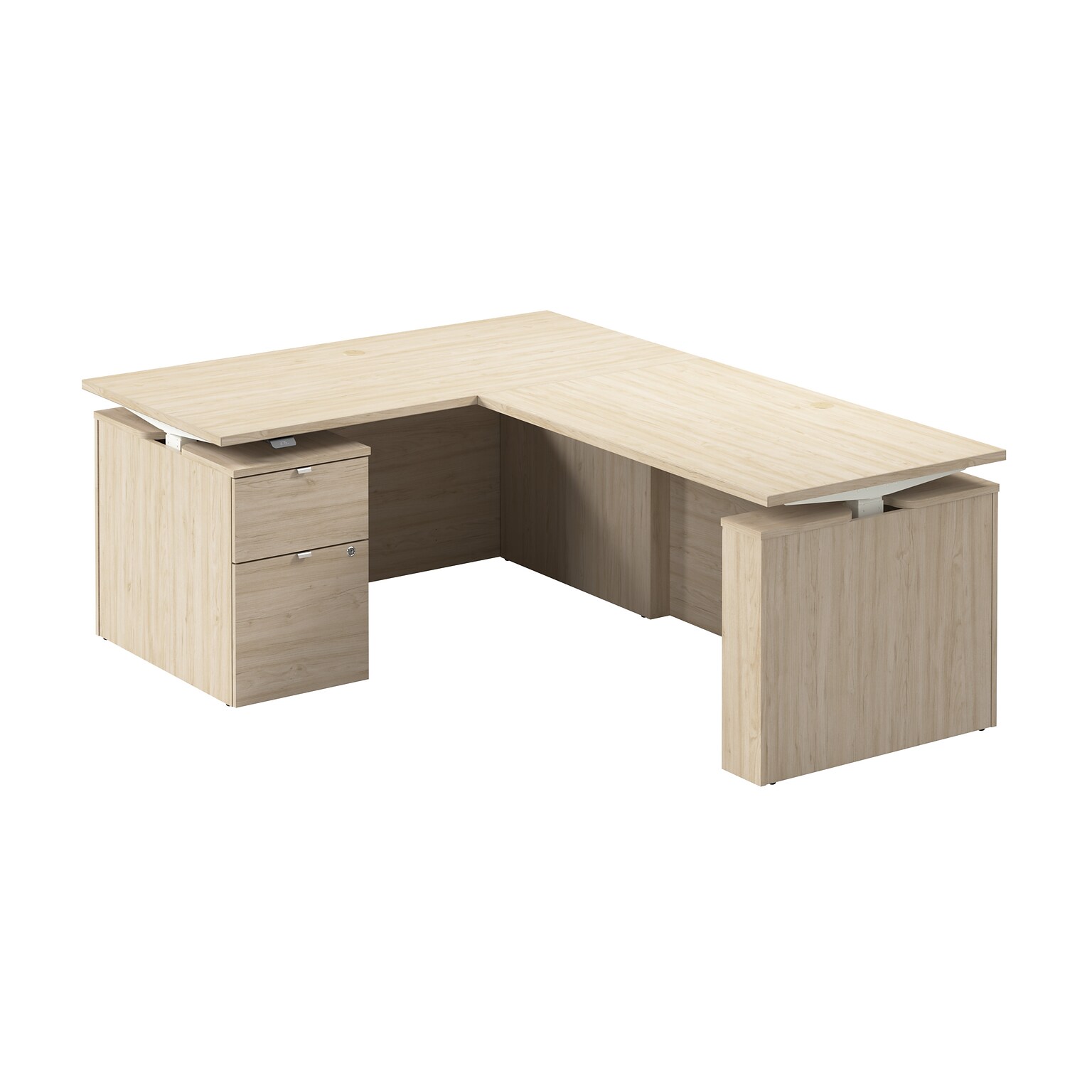 Bush Business Furniture Stratus 60W Electric L-Shaped Adjustable Standing Desk with Cabinet, Natural Elm (SUT015NE)