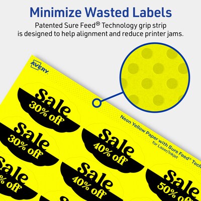 Avery Oval Scalloped Laser/Inkjet Multipurpose Labels, 1-1/8" x 2-1/4", Neon Yellow (1680/Box)
