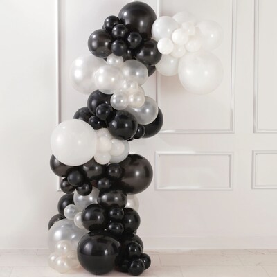 Party City Latex Balloon Garland Kit, Black/White, 90/Pack (AM112056)