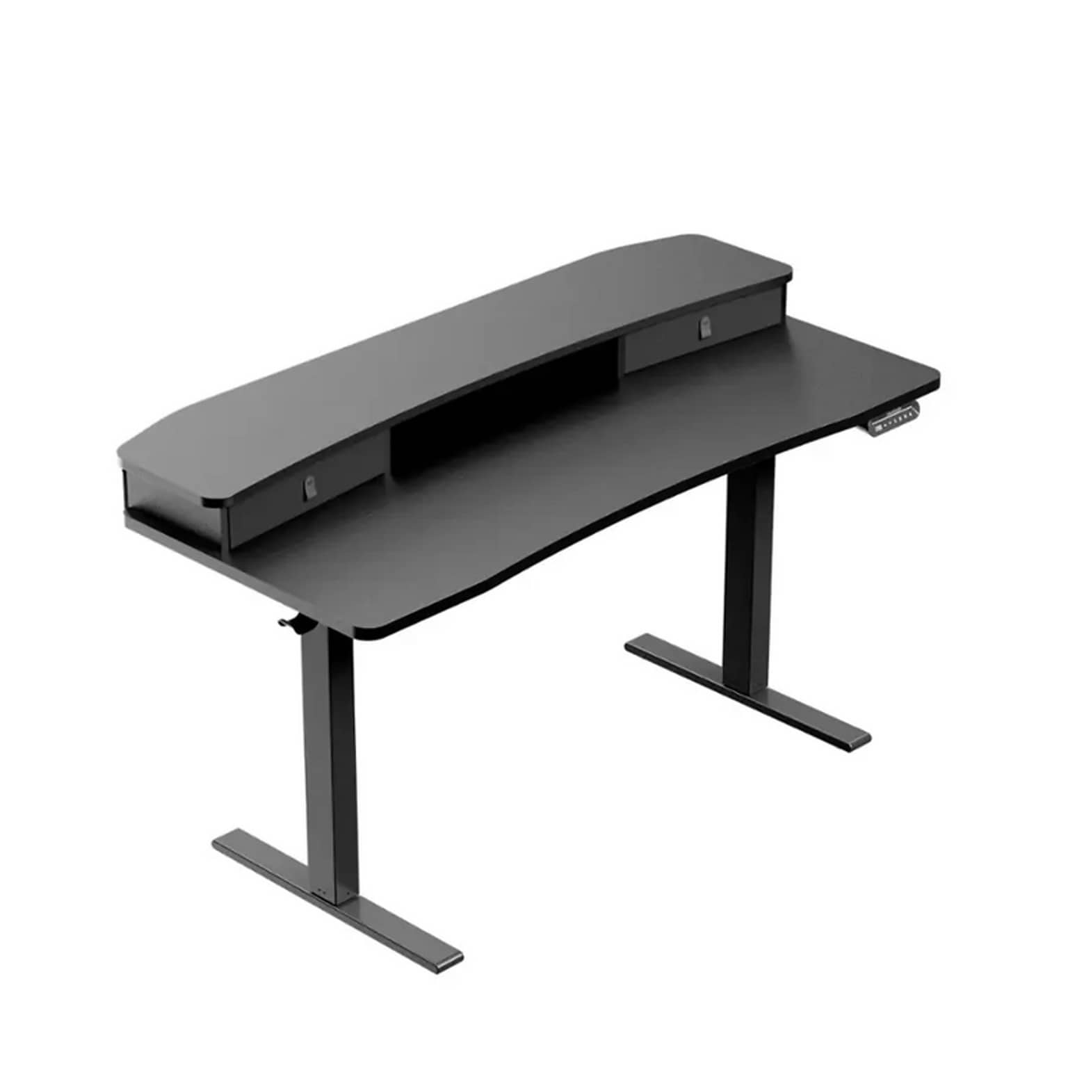 Huanuo 55W Electric Rectangular Adjustable Standing Desk with Riser and Drawers, Black (HNESD101B)