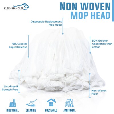 BISON LIFE Kleen Handler String Non-Woven Disposable Wet Mop Head, White, 24/Pack (BP-ES-NWSM-W-12-A)