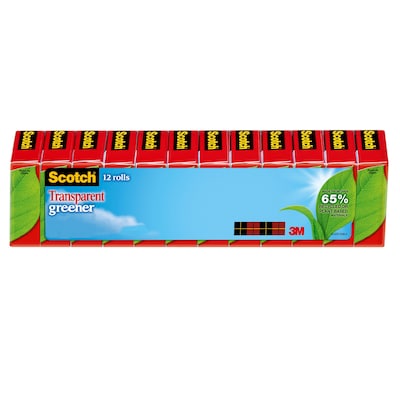 Scotch Transparent Tape, Greener, 3/4 in x 900 in, 12 Tape Rolls, Refill, Home Office and Back to Sc