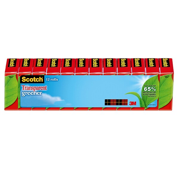 Scotch® Transparent Greener Tape Refill, 3/4 x 25 yds., 12 Rolls(612-12P)