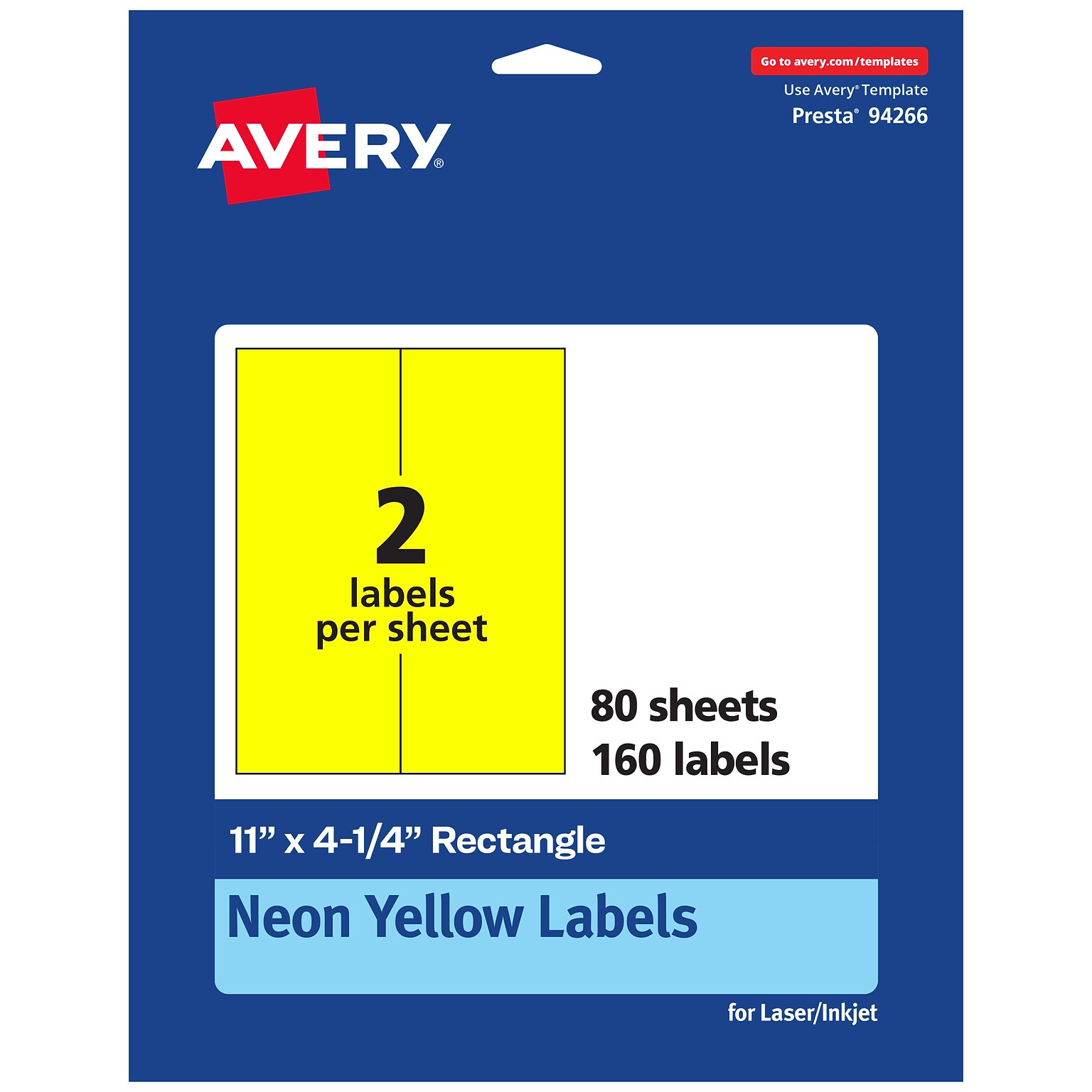 Avery Laser/Inkjet Rectangle Multipurpose Labels, 11 x 4.25, Neon Yellow, 160/Box (94266)