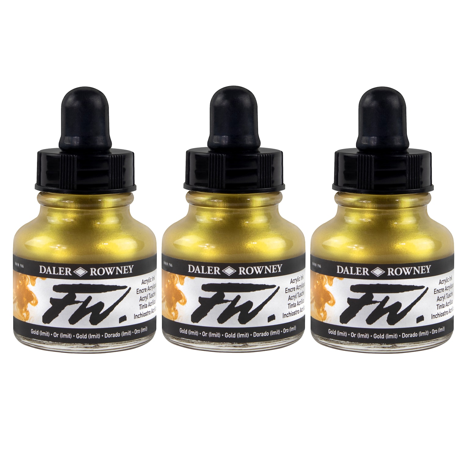 Daler-Rowney FW Acrylic Ink, Gold Imitation, 29.5ml, 3/Bundle (DRW160029701-3)