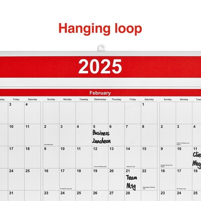 2025 Staples 24" x 36" Wall Calendar, Red/Black/White (ST53999-25)