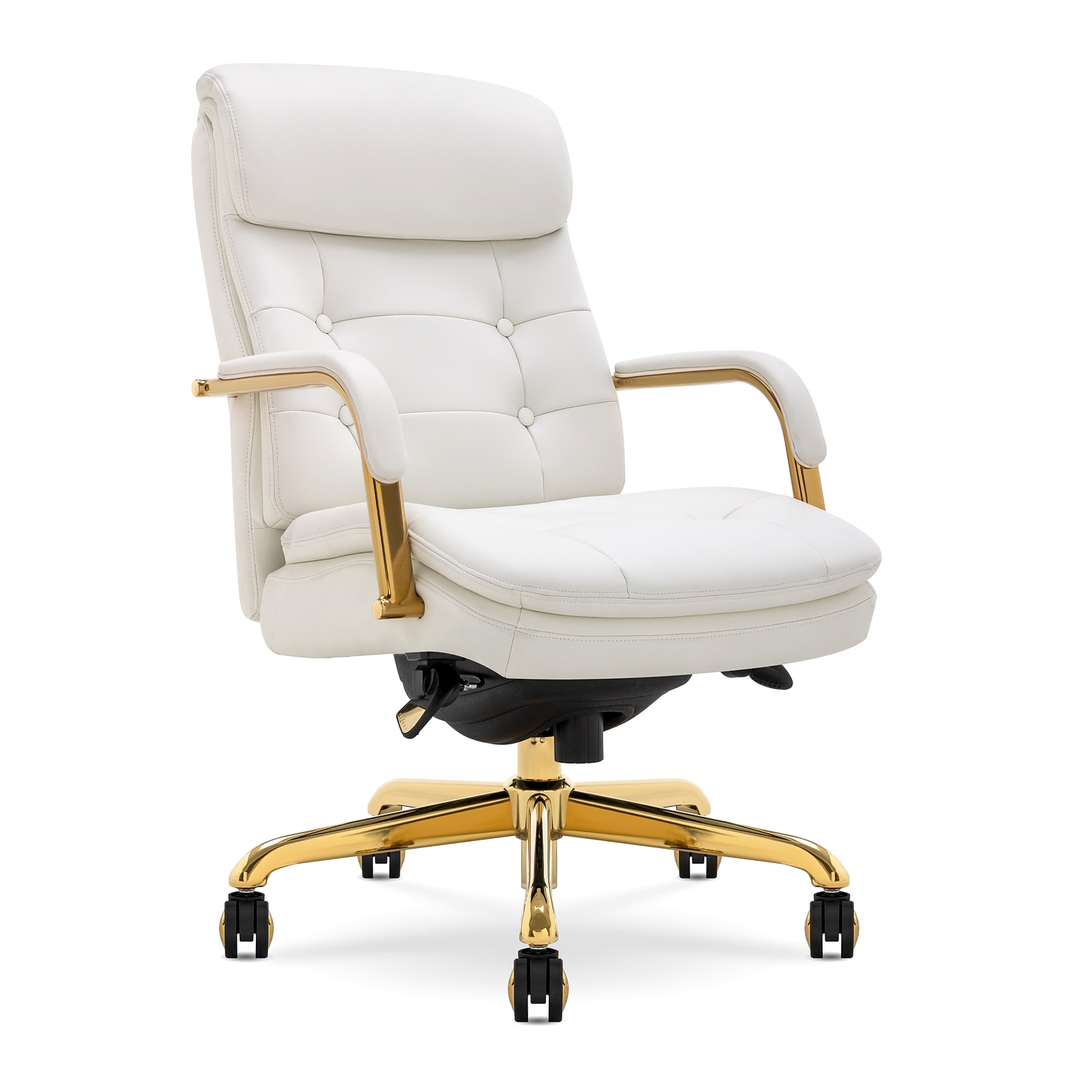 La-Z-Boy Sonata Ergonomic Bonded Leather Swivel Executive Chair, White and Gold (CCHR10014A)