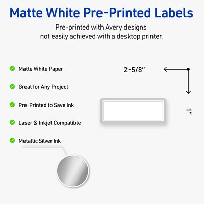Avery Laser/Inkjet Rectangle Multipurpose Labels, 1 x 2-5/8, White, 160/Pack (S00-F36)