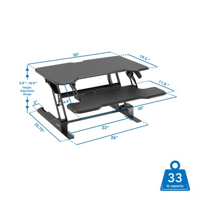 Mount-It! 30" W Manual Rectangular Adjustable Standing Desk Converter, Black (MI-15009S)