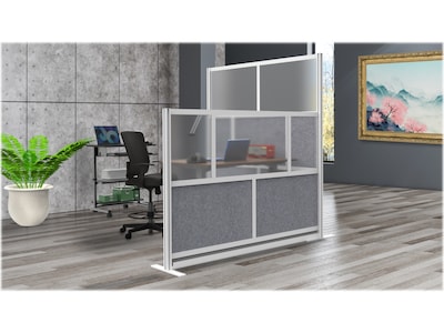 Luxor Modular Room Divider Starter Wall, 70"H x 53"W, Gray PET/Frosted Acrylic (MW-5370-FCG)