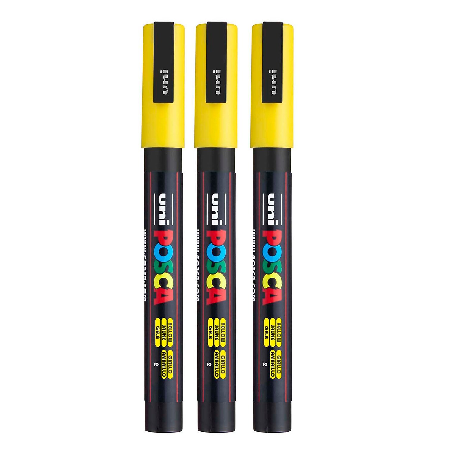 POSCA PC-3M Water Based Paint Marker, Fine Bullet Tip, Yellow, 3/Pack (UBCPC3MYELLOW-3)