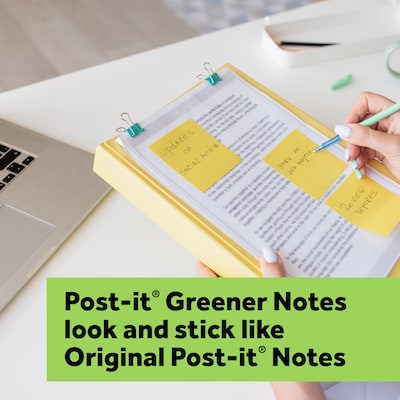 Post-it Greener Recycled Notes, 3" x 3", Canary Collection, 100 Sheet/Pad, 12 Pads/Pack (654-RP-YW)