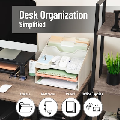 Mind Reader 5-Compartment Plastic Desk Tray, Beige (ANCHBOX5-BEI)