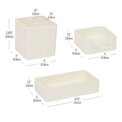 Mind Reader 3-Piece Cement Desk Organizer Set, Cream (CEM3PC-CRM)